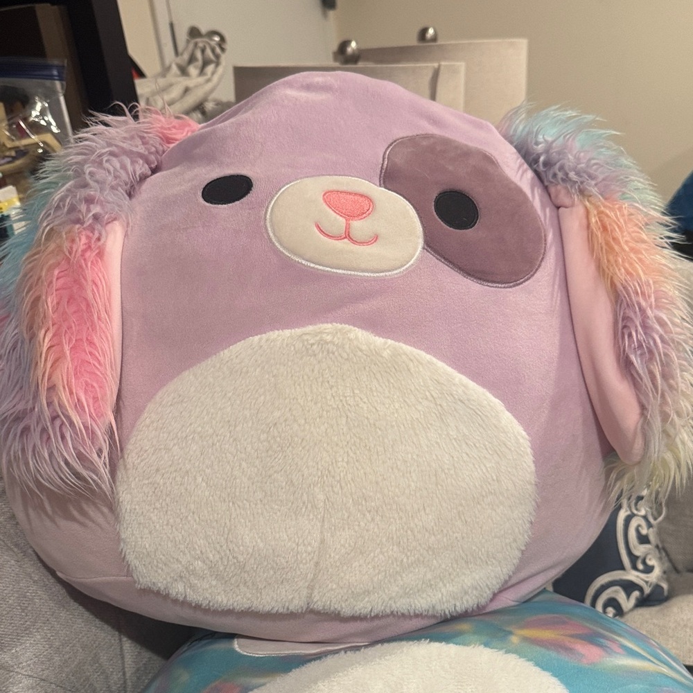 Squishmallow Purple Dog Pillow with rainbow Ears